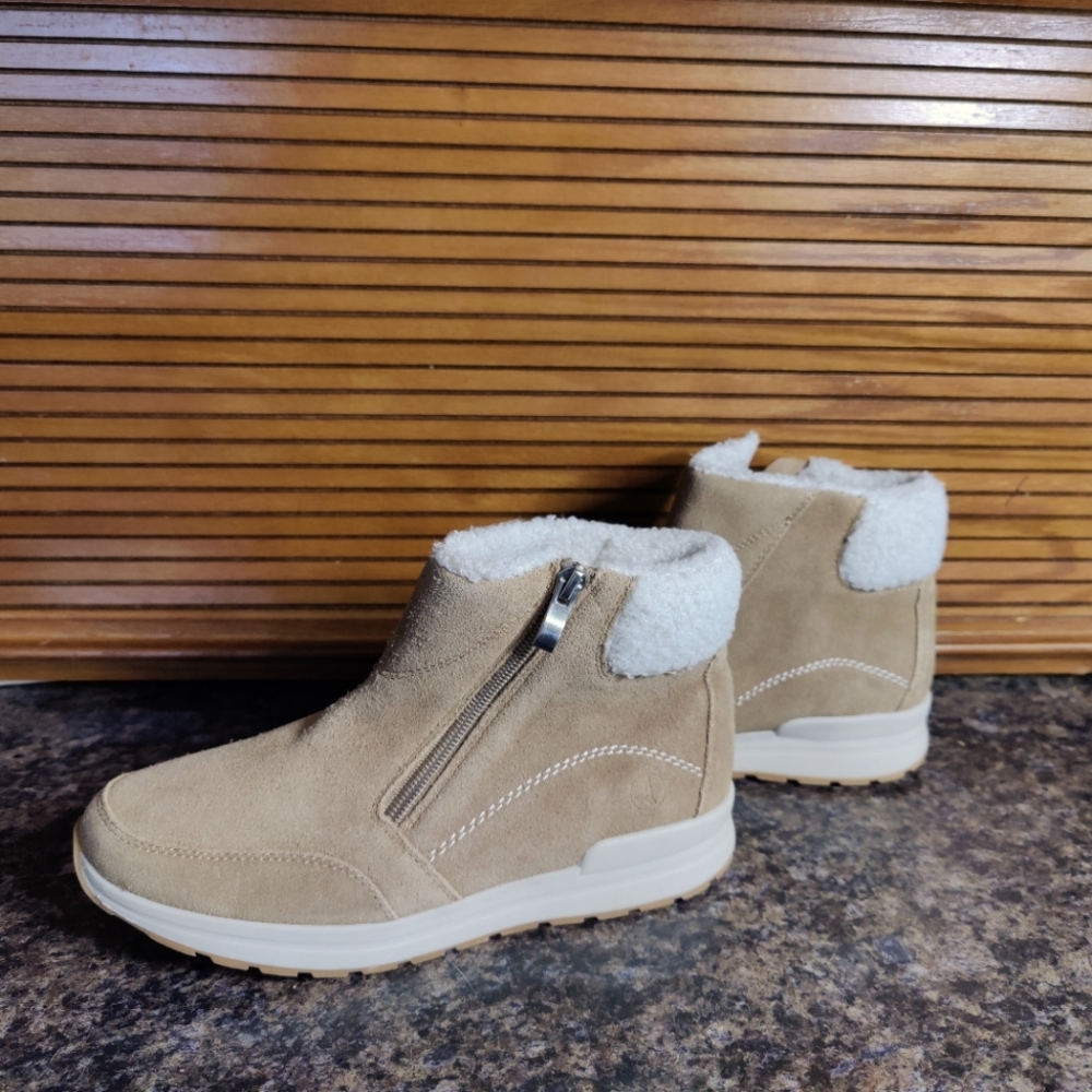 Lands' End Woman's Suede Ankle Boots, Tan with Side Zip